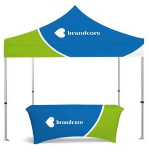 10x10ft  A Basic Pop-up Tent, Table Cover Kit With Silver Aluminum Steel Frame, Dye Sub Canopy, 6 ft Table Cover